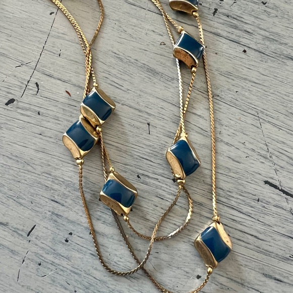 Vintage Navy Blue + Gold Enamel Necklce - Picture 3 of 9